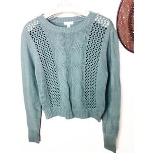 Abound Women’s Teal Cable Knit Sweater Size M Cotton Blend Like New